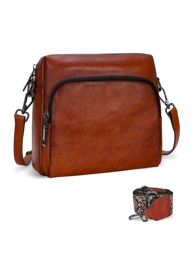 Iswee حقائب يد ومحافظ جلدية أصلية إيزوي للنساء حقائب كروس بودي صغيرة حقيبة سفر ساتشيل حقيبة كتف مع حزام جيتار حقائب يومية (بني) - Image 2