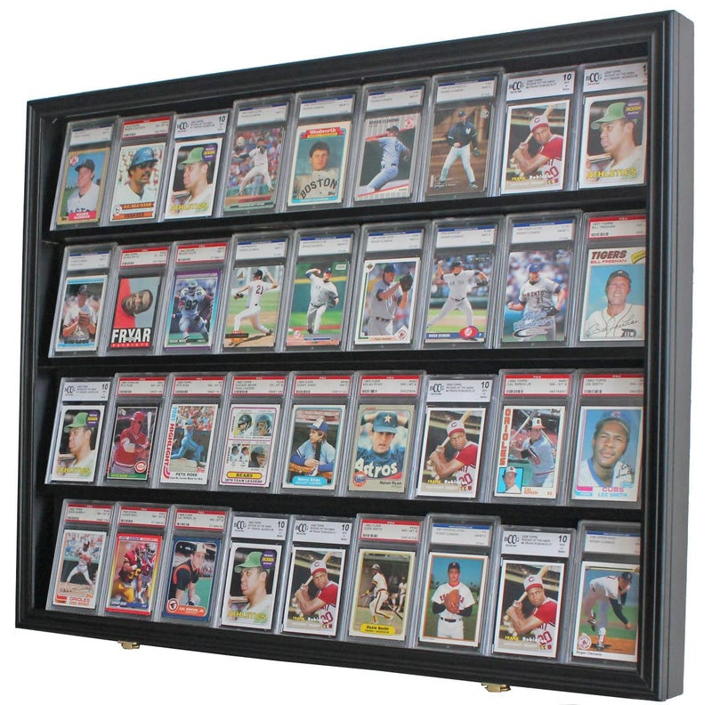 DisplayGifts DisplayGifts Pro UV 36 Graded Sports Card Display Case for Football Baseball Basketball Hockey Comic Trading Cards Horizontal Black Finish 