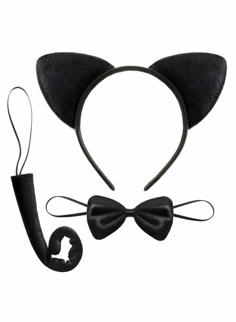 Cat Costume Accessories, 3 Pcs  Animal Costume Set for Kids Ears Headband Set Ears Tail Bow Tie Animal Dress Cosplay Party Decoration Accessory(Cat) - Image 1