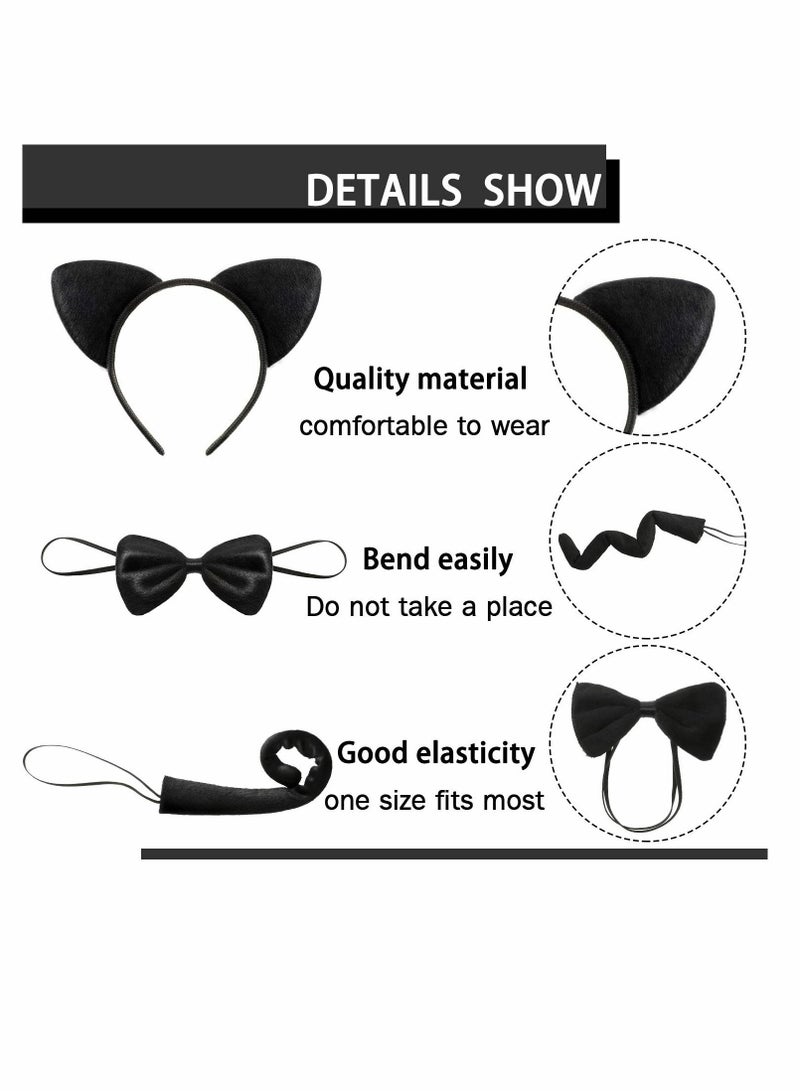Cat Costume Accessories, 3 Pcs  Animal Costume Set for Kids Ears Headband Set Ears Tail Bow Tie Animal Dress Cosplay Party Decoration Accessory(Cat) - Image 2