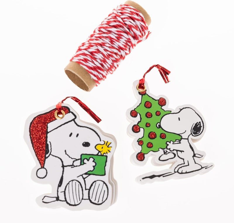 Graphique Snoopy Gift Tags Set, 16 Holiday Name Cards, 2 Designs, Bakers Twine - Image 2
