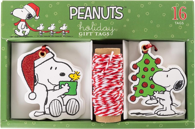Graphique Snoopy Gift Tags Set, 16 Holiday Name Cards, 2 Designs, Bakers Twine - Image 1