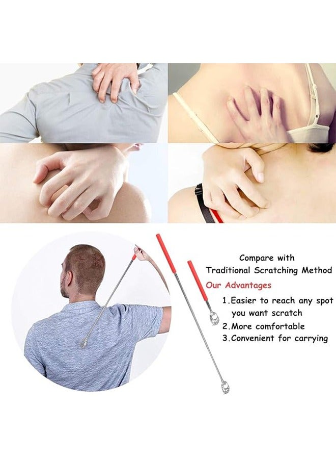 2 Back Scrapers, Portable Extendable Rear Scraper 17.5 Inch Long Telescopic Massage Tool, Eliminate Back Itching for Men and Children, Bear Paw Scraper, Comfort Handle, Suitable for Adults Senior, Ladies & Men (Red) - Image 2
