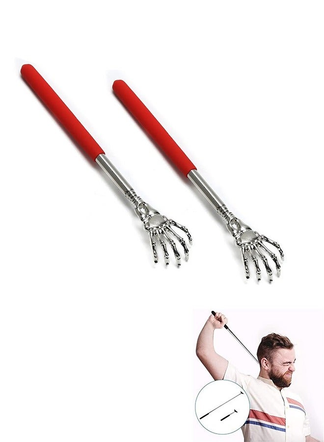 2 Back Scrapers, Portable Extendable Rear Scraper 17.5 Inch Long Telescopic Massage Tool, Eliminate Back Itching for Men and Children, Bear Paw Scraper, Comfort Handle, Suitable for Adults Senior, Ladies & Men (Red) - Image 1