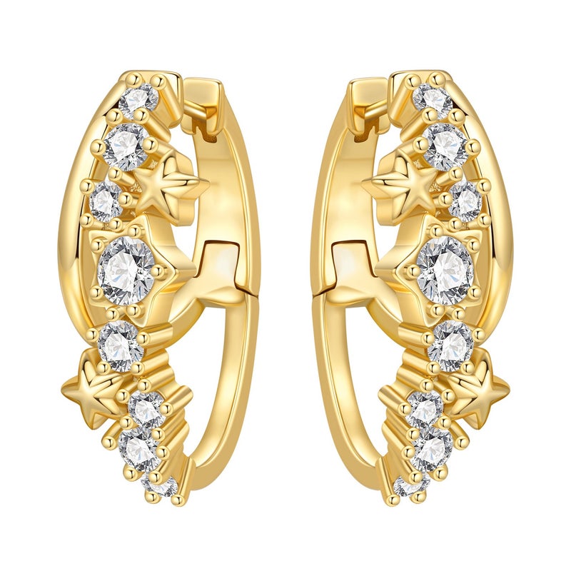 MISEFF Star Moon Earrings Collection with Crystals, 925 Silver, Original Design, Light Luxury Women's Jewelry