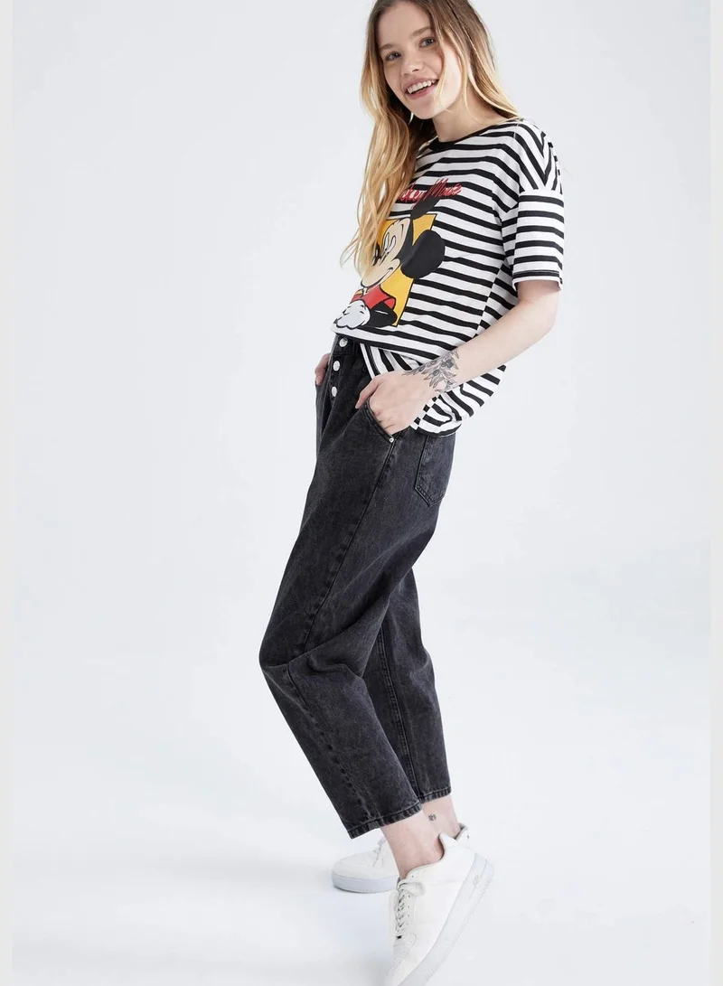 ديفاكتو Regular Fit Short Sleeve Striped Mickey & Minnie Print T-Shirt