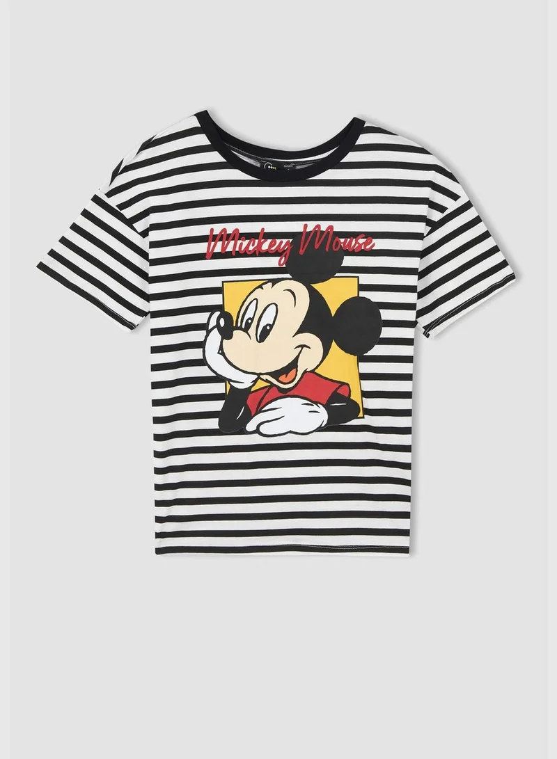 ديفاكتو Regular Fit Short Sleeve Striped Mickey & Minnie Print T-Shirt