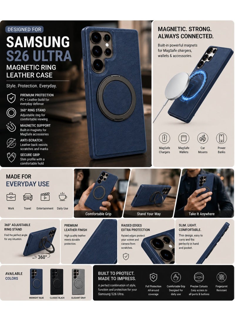 NOVA TECH Samsung Galaxy S26 Ultra Ring Stand Leather Case, Magnetic Shockproof Cover with Kickstand Holder - Image 4