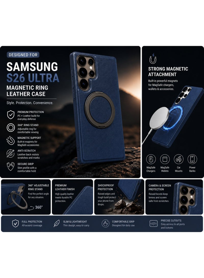 NOVA TECH Samsung Galaxy S26 Ultra Ring Stand Leather Case, Magnetic Shockproof Cover with Kickstand Holder - Image 3