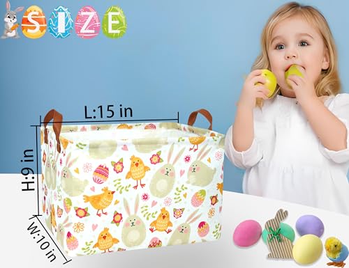 BOOHIT Large Easter Baskets for Kids Personalized Baby Girl Easter Basket Cute Teen Boy Spring Decor Bunny Yellow Chicken - Image 3