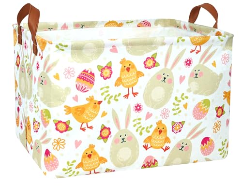 BOOHIT Large Easter Baskets for Kids Personalized Baby Girl Easter Basket Cute Teen Boy Spring Decor Bunny Yellow Chicken - Image 1