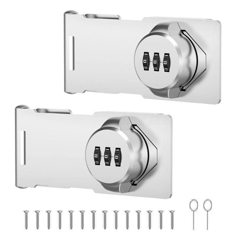 YogePote Mechanical Password Rotary Hasp Locks  Cabinet Locks With Combination  Door Security Gate Locks For Small Doors  Cabinets  Barn Door  Bathroom  Outdoor  Closet  Fence (2 Packs Silver) - Image 1