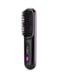 Hihonor Cordless Hair Straightener Brush, USB Rechargeable 4000mAh Straightening Brush for Travel Mini Curling Iron for Short Hair Negative Ion Anti-Scald Hot Comb Flat Iron 3 Temp-Settings, Black  - Image 1