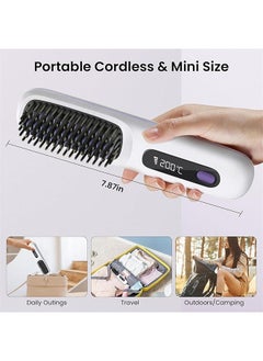 Hihonor Cordless Hair Straightener Brush, USB Rechargeable 4000mAh Straightening Brush for Travel Mini Curling Iron for Short Hair Negative Ion Anti-Scald Hot Comb Flat Iron 3 Temp-Settings, Black  - Image 3