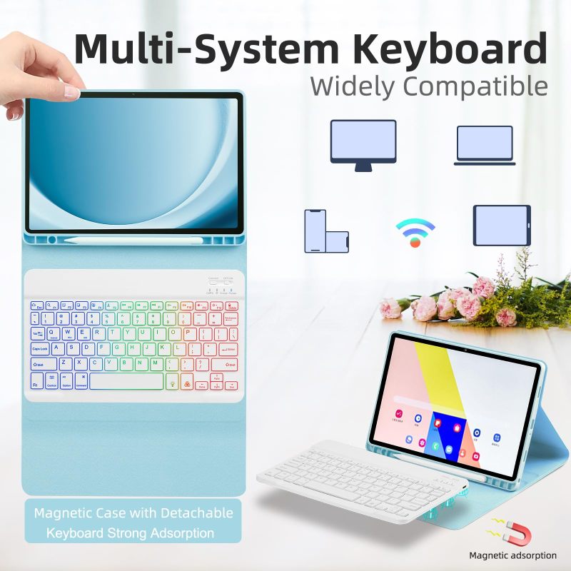 Tablet Keyboard Case: Blue Compact Lightweight Fit For Samsung Galaxy A9 Plus 5G - 180mAh Keyboard 400mAh Battery Up To 60 Hours Continuous Work Time For On-the-go Typing And Navigation - Image 4