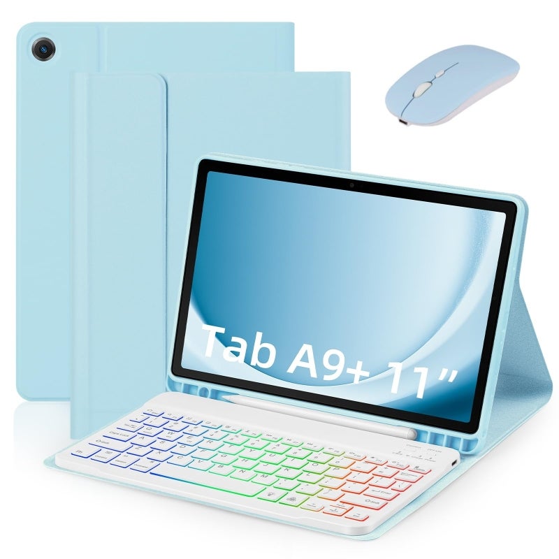 Tablet Keyboard Case: Blue Compact Lightweight Fit For Samsung Galaxy A9 Plus 5G - 180mAh Keyboard 400mAh Battery Up To 60 Hours Continuous Work Time For On-the-go Typing And Navigation - Image 1