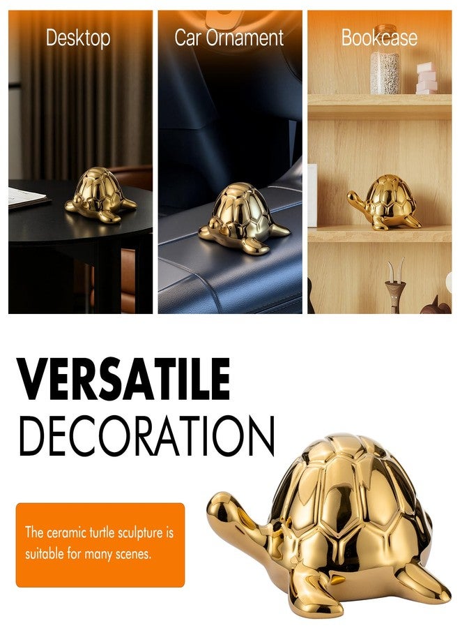 BASDHE Gold Turtle Statue - Ceramic Turtle Sculpture, 4'' Mini 4'' Tabletop Ceramic Decor for Living Room, Bedroom, Bookshelf, Desk Car - Home & Office Decor - Image 4