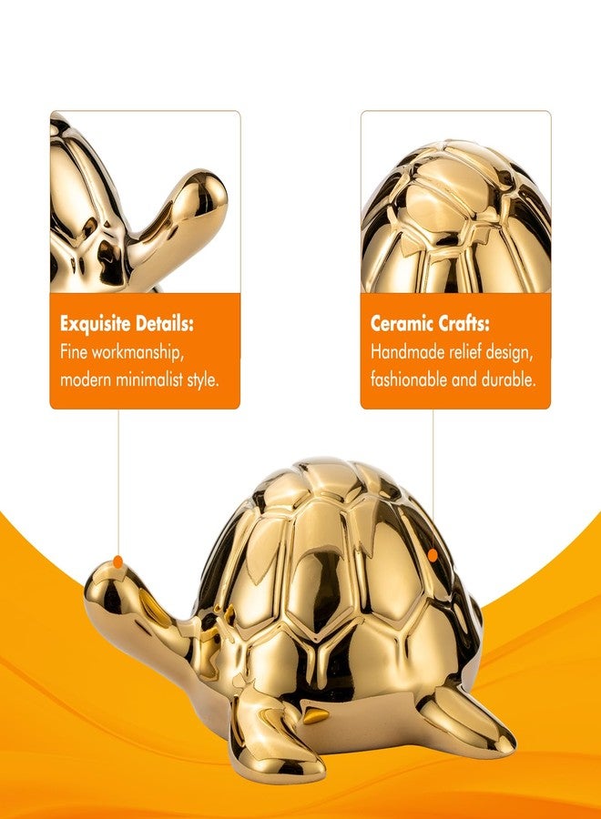 BASDHE Gold Turtle Statue - Ceramic Turtle Sculpture, 4'' Mini 4'' Tabletop Ceramic Decor for Living Room, Bedroom, Bookshelf, Desk Car - Home & Office Decor - Image 5