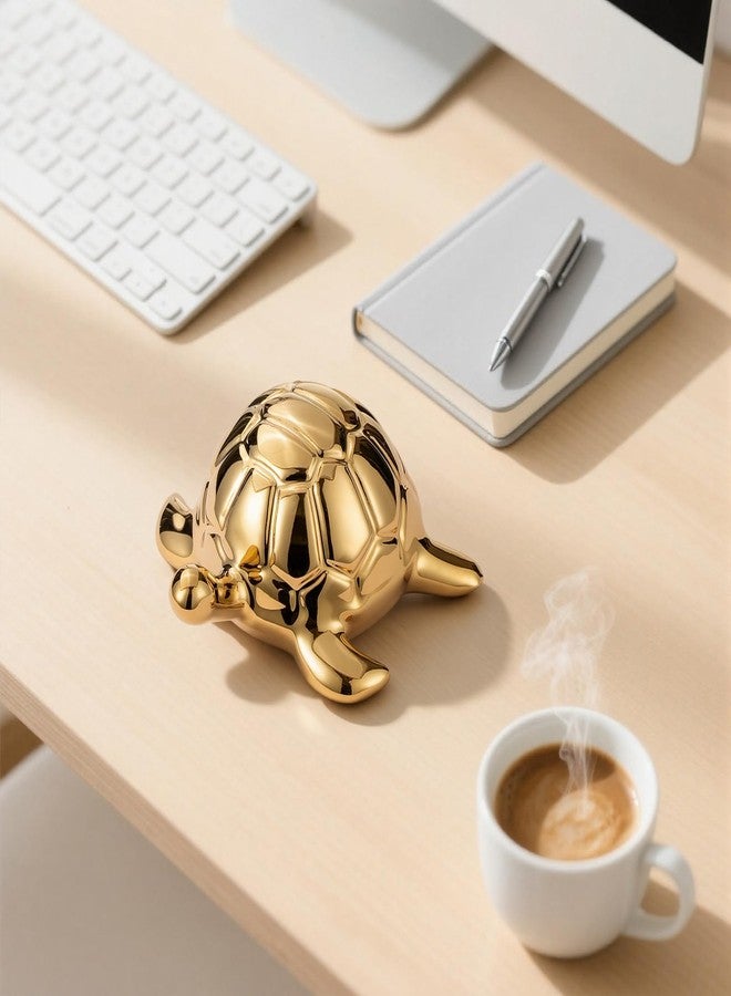 BASDHE Gold Turtle Statue - Ceramic Turtle Sculpture, 4'' Mini 4'' Tabletop Ceramic Decor for Living Room, Bedroom, Bookshelf, Desk Car - Home & Office Decor - Image 3