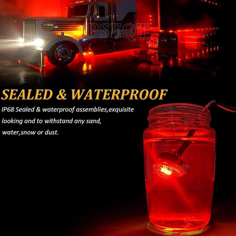 PSEQT 3/4 Inches Round Trailer LED Side Marker Lights Clearance Turn Signal Marker Bullet Light Waterproof for Pickup Truck Car Bus Wrangler Van RV ATV UTV 10Pcs Red Marker Light with Smoked Lens - Image 4