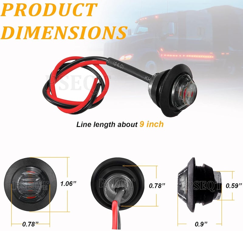 PSEQT 3/4 Inches Round Trailer LED Side Marker Lights Clearance Turn Signal Marker Bullet Light Waterproof for Pickup Truck Car Bus Wrangler Van RV ATV UTV 10Pcs Red Marker Light with Smoked Lens - Image 2