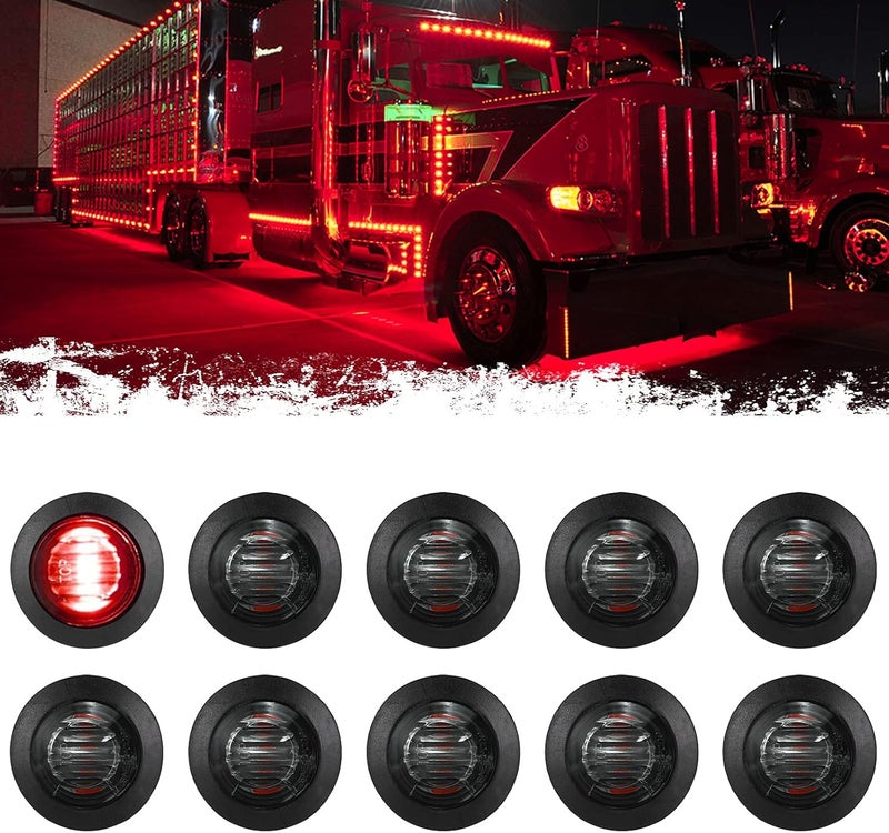 PSEQT 3/4 Inches Round Trailer LED Side Marker Lights Clearance Turn Signal Marker Bullet Light Waterproof for Pickup Truck Car Bus Wrangler Van RV ATV UTV 10Pcs Red Marker Light with Smoked Lens - Image 1
