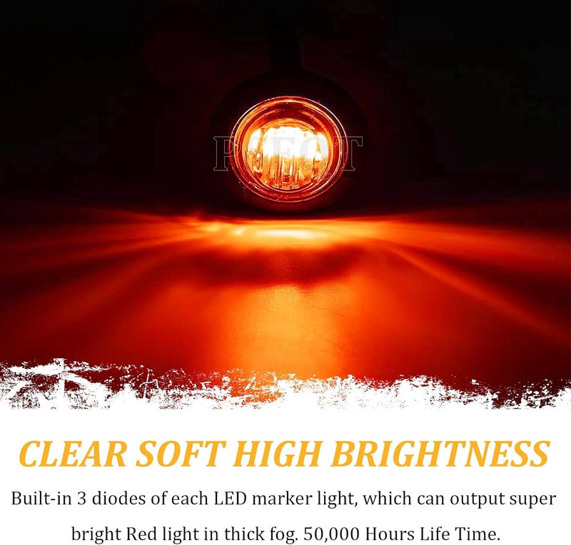 PSEQT 3/4 Inches Round Trailer LED Side Marker Lights Clearance Turn Signal Marker Bullet Light Waterproof for Pickup Truck Car Bus Wrangler Van RV ATV UTV 10Pcs Red Marker Light with Smoked Lens - Image 3