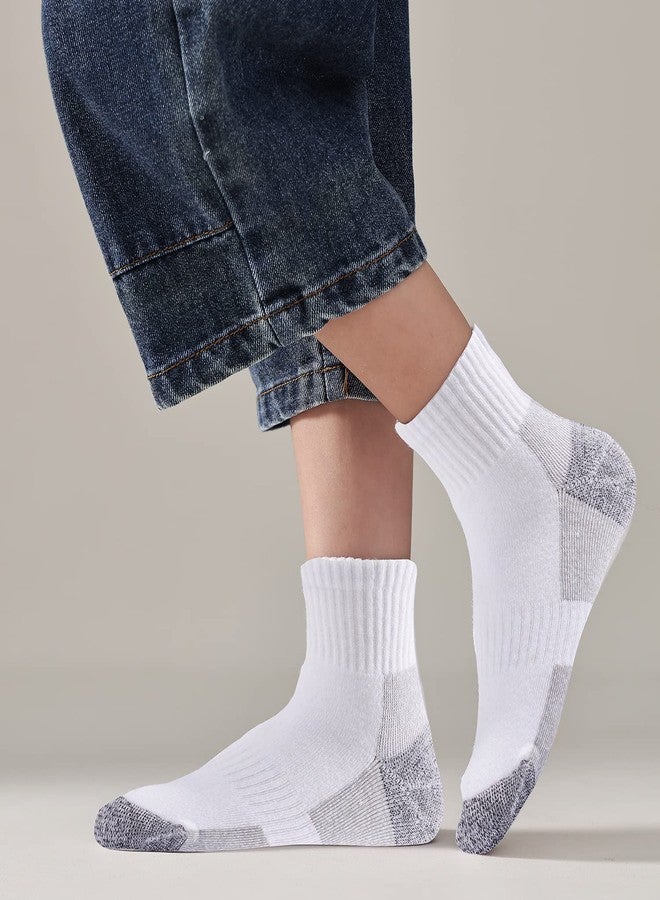 EPEIUS Kids Boys/Girls' Cushioned Socks Thick Cotton Athletic Running Socks Ankle Sports 6 Pack 10-14 Years,White(Grey Sole) - Image 4