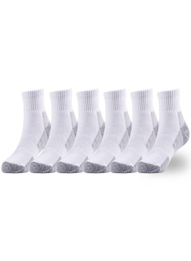 EPEIUS Kids Boys/Girls' Cushioned Socks Thick Cotton Athletic Running Socks Ankle Sports 6 Pack 10-14 Years,White(Grey Sole) - Image 1