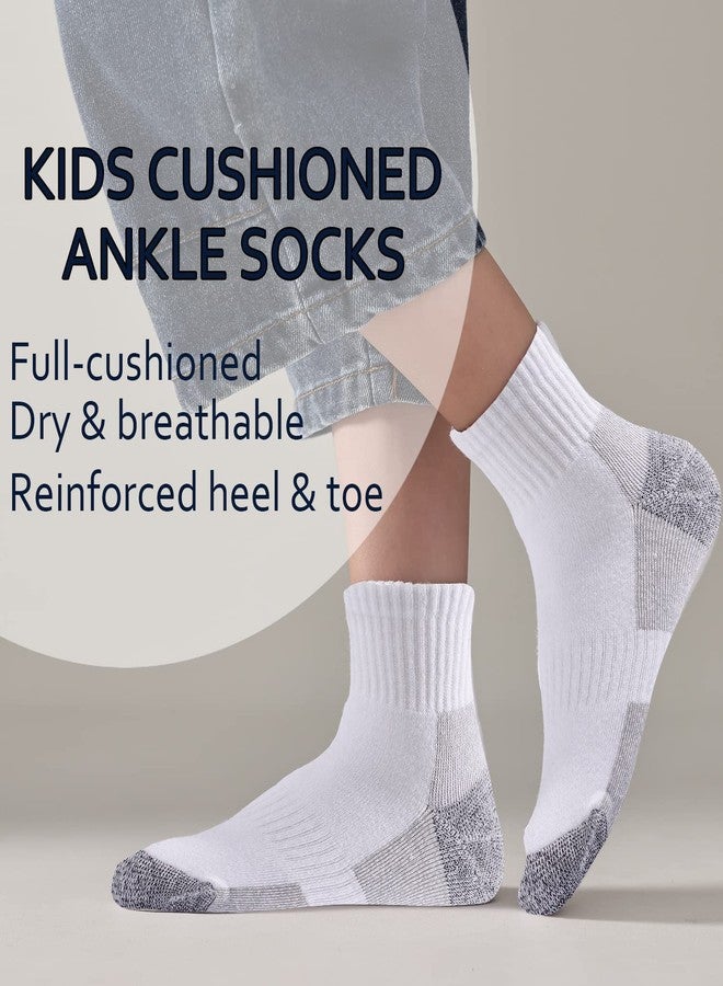 EPEIUS Kids Boys/Girls' Cushioned Socks Thick Cotton Athletic Running Socks Ankle Sports 6 Pack 10-14 Years,White(Grey Sole) - Image 2