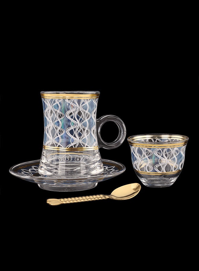Dove 48-Piece Tea & Coffee Glass Set Clear/Gold/Blue, Serve for 12 - Image 1
