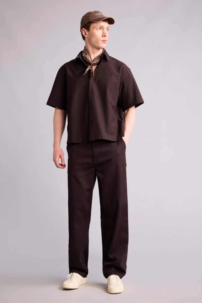 ديفاكتو Boxy Fit Shirt Collar Crinkle Short Sleeve Shirt