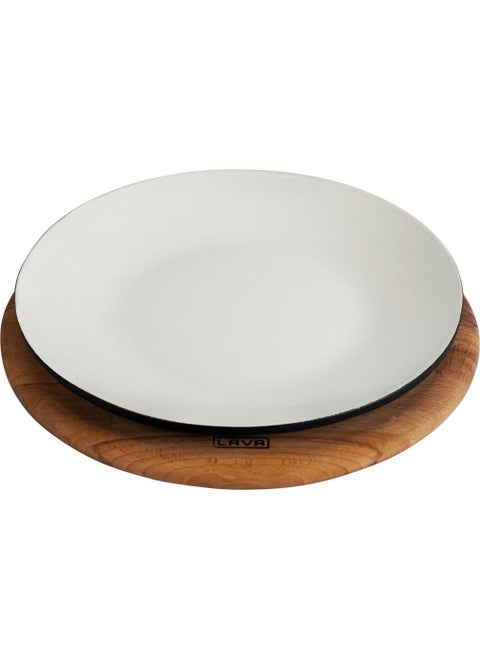 Casting Round Serving Plate and Beech Serving Wood. Diameter (Ø) 21cm Sable Matte Black