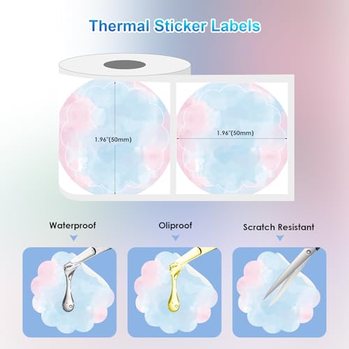 HUIJUTCHEN 3 Rolls Thermal Labels Custom Sticker for Phomemo M110 M220 M221 M120 M200 Label Maker Printer 50x50MM Gradient Colorful Flower Edge Waterproof Address Label Paper for DIY,Design,Price,Name - Image 2