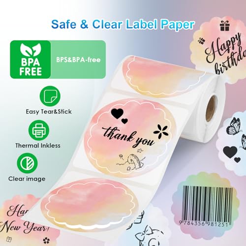 HUIJUTCHEN 3 Rolls Thermal Labels Custom Sticker for Phomemo M110 M220 M221 M120 M200 Label Maker Printer 50x50MM Gradient Colorful Flower Edge Waterproof Address Label Paper for DIY,Design,Price,Name - Image 4