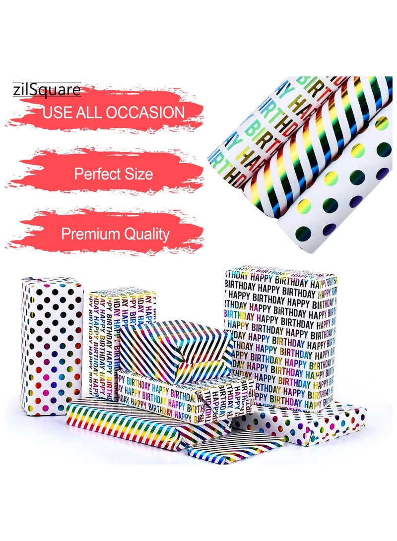 zilSquare Birthday Wrapping Paper Rolls 3 Rolls 43cm x 3m Each Thick Colorful Gift Wrap Paper Set for Kids Boys Girls Baby Shower Holidays Premium Unisex Present Wrap Cute Party Wrapping Sheets Decorative Festive Gift Wrap for Celebrations Toddlers. - Image 5