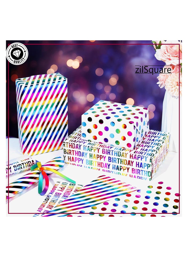 zilSquare Birthday Wrapping Paper Rolls 3 Rolls 43cm x 3m Each Thick Colorful Gift Wrap Paper Set for Kids Boys Girls Baby Shower Holidays Premium Unisex Present Wrap Cute Party Wrapping Sheets Decorative Festive Gift Wrap for Celebrations Toddlers. - Image 4