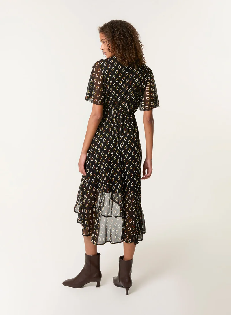بلو فانيلا Geometric Mesh Ruffle Wrap Dress