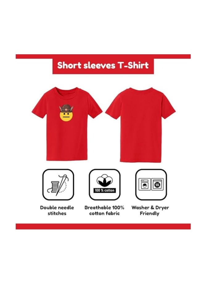 PRINTSHOP4ME - Christmas Emoji Kids Red T-Shirt For Boys–Soft Cotton Round Neck Short Sleeve T-Shirt With Smiley Face Emoji–Great For Parties - Image 1
