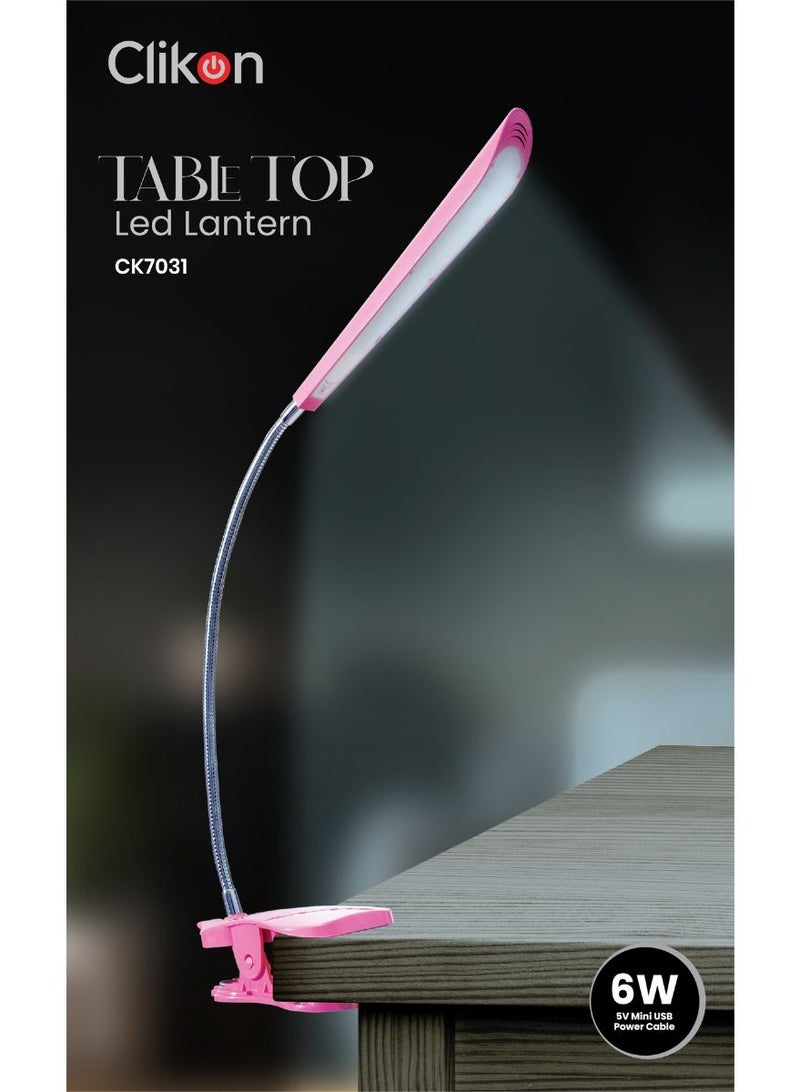 Clikon 30 SMD LED Table Lamp – USB Powered Clip-On Desk Lamp, 6W, 360 Lumens, 3 Color Lighting Modes, Flexible Gooseneck, ABS Body, Model CK7031, Pink - Image 3