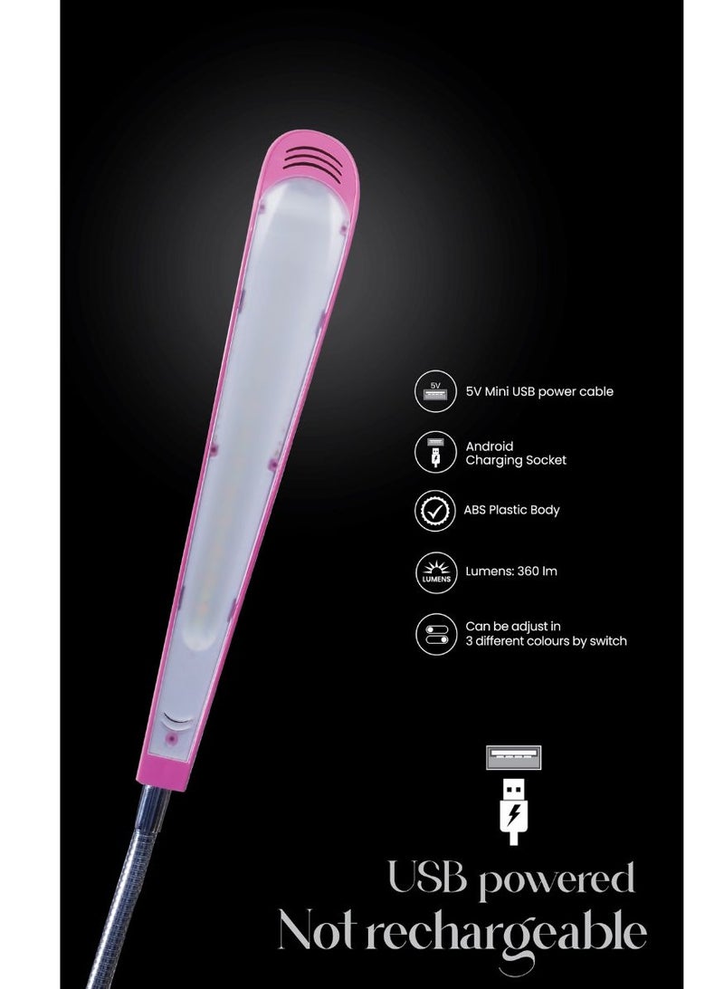 Clikon 30 SMD LED Table Lamp – USB Powered Clip-On Desk Lamp, 6W, 360 Lumens, 3 Color Lighting Modes, Flexible Gooseneck, ABS Body, Model CK7031, Pink - Image 2