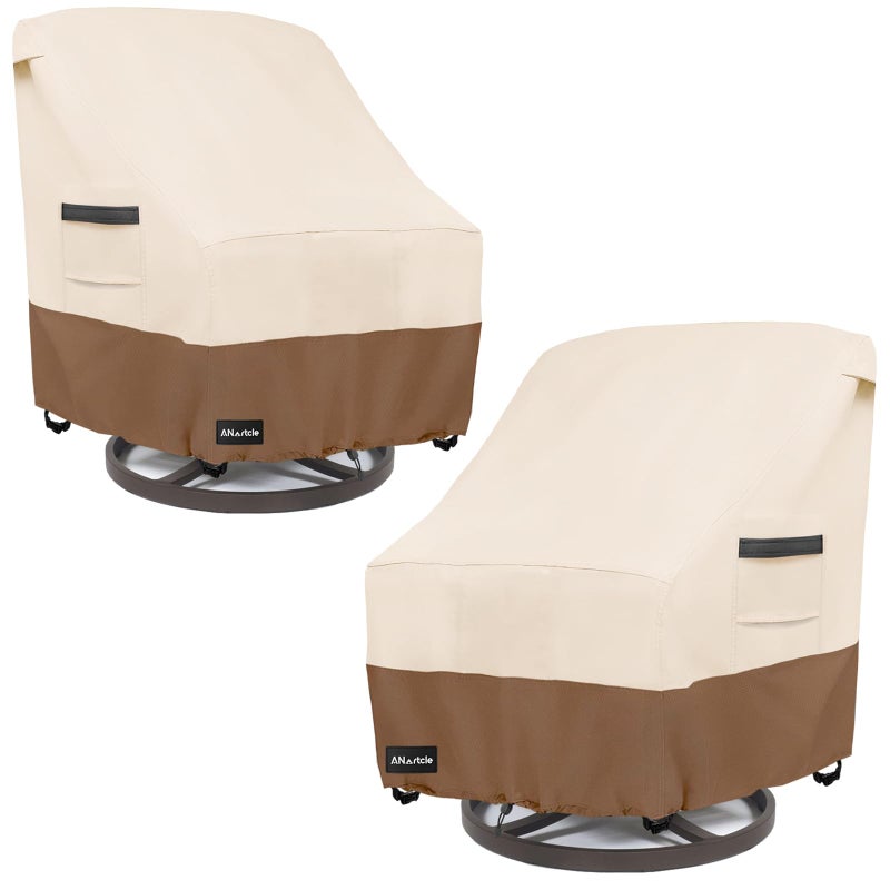 ANartcle Outdoor Swivel Lounge Chair Cover 2 Pack,600D Waterproof Heavy Duty Outdoor Chair Covers(30 W x 34 D x 38.5 H inches),Patio Swivel Chair Covers for Outdoor Furniture,Beige&brown. - Image 1