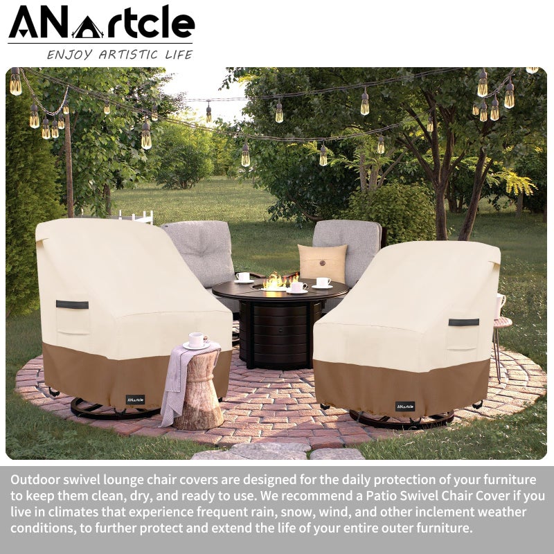 ANartcle Outdoor Swivel Lounge Chair Cover 2 Pack,600D Waterproof Heavy Duty Outdoor Chair Covers(30 W x 34 D x 38.5 H inches),Patio Swivel Chair Covers for Outdoor Furniture,Beige&brown. - Image 5