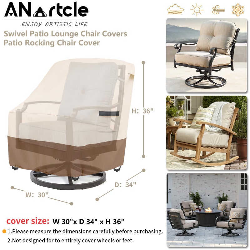 ANartcle Outdoor Swivel Lounge Chair Cover 2 Pack,600D Waterproof Heavy Duty Outdoor Chair Covers(30 W x 34 D x 38.5 H inches),Patio Swivel Chair Covers for Outdoor Furniture,Beige&brown. - Image 3