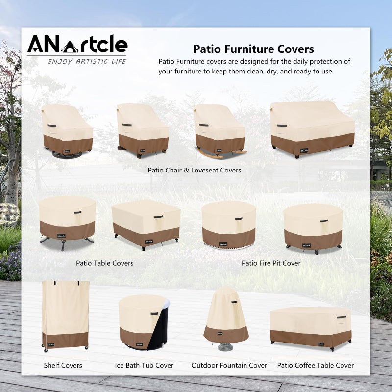 ANartcle Outdoor Swivel Lounge Chair Cover 2 Pack,600D Waterproof Heavy Duty Outdoor Chair Covers(30 W x 34 D x 38.5 H inches),Patio Swivel Chair Covers for Outdoor Furniture,Beige&brown. - Image 2