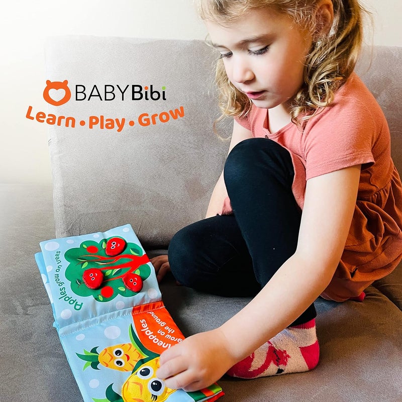 BabyBibi Soft Baby Book Where Veggies  Fruits Come from Interactive Teething Infant Book Touch  Feel Crinkle Cloth Book for Babies 3 Months - Image 2