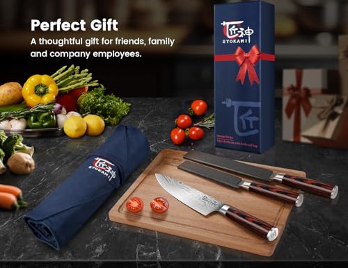 SYOKAMI 14pcs Chef Knife Set with Roll Bag, Professional Stainless Steel Japanese Knife Set with Pakkawood Handle for Professional Chef, Camping, Travel, BBQ, RV or Gift - Image 2