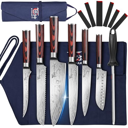 SYOKAMI 14pcs Chef Knife Set with Roll Bag, Professional Stainless Steel Japanese Knife Set with Pakkawood Handle for Professional Chef, Camping, Travel, BBQ, RV or Gift - Image 1