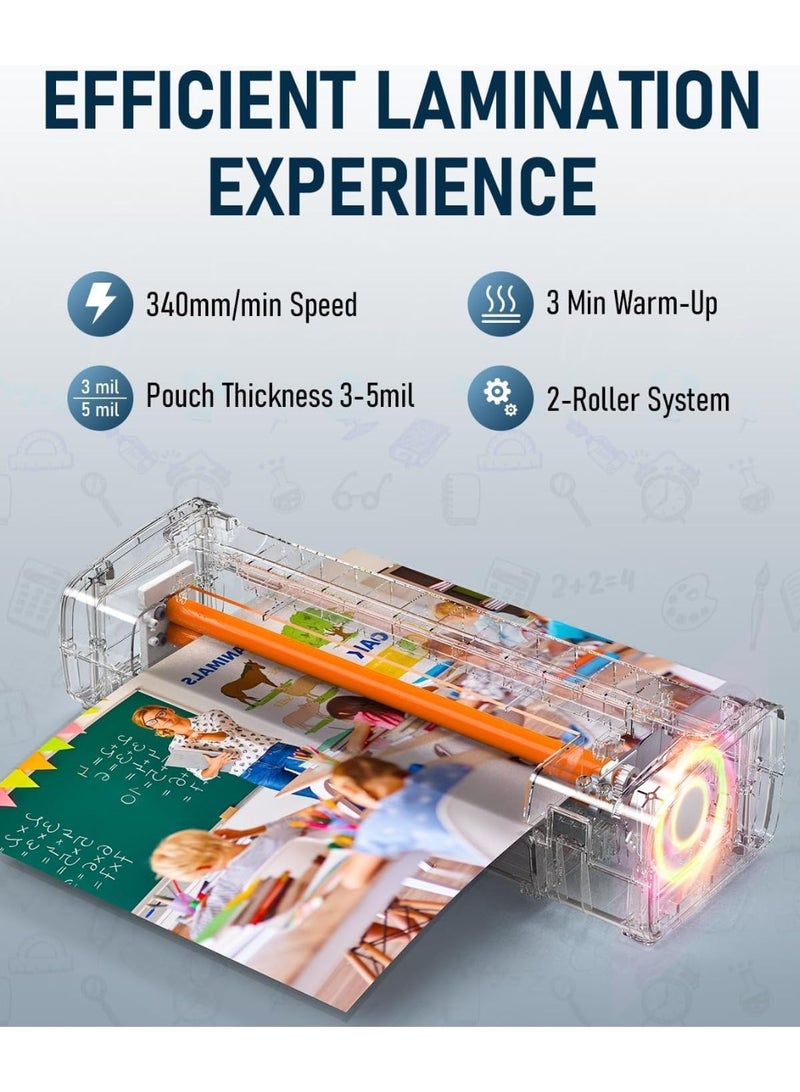 YOUWE7 12in 1 Laminator Machine with20 Laminating Sheets, A4/Letter Size Desktop Thermal Laminator 2 Temperature Modes 3 Cutters Built-in Paper Trimmer for Office School Business Home - Image 3