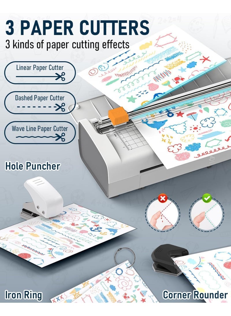 YOUWE7 12in 1 Laminator Machine with20 Laminating Sheets, A4/Letter Size Desktop Thermal Laminator 2 Temperature Modes 3 Cutters Built-in Paper Trimmer for Office School Business Home - Image 4